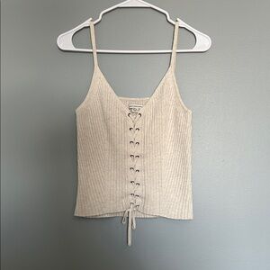 🟡3/$15 American Eagle Outfitters Cream Knit Lace-Up Camisole